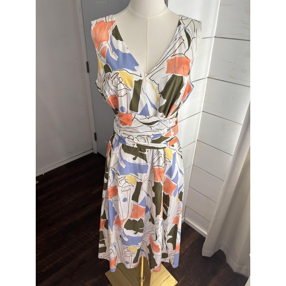Lafayette 148 New‎ York Dress Womens M Multicolor Floral V Neck Fit Flare Midi